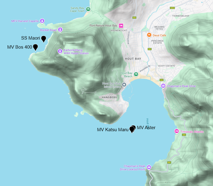 Hout Bay ship wrecks map